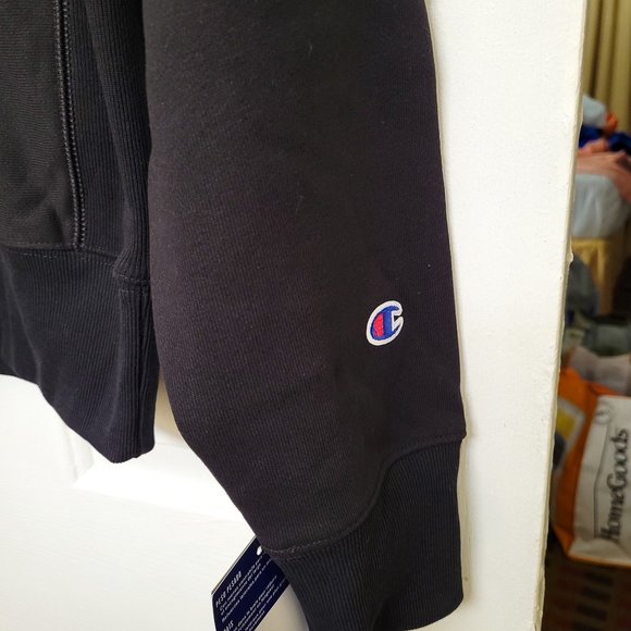 Champion Life Reverse Weave Mockneck Crew, Chenille Vintage Logo Black Applique - Picture 4 of 12